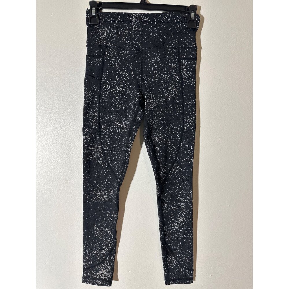 Zyia Active Womens Black Splatter Print Leggings Size 2 Stretchy Fabric